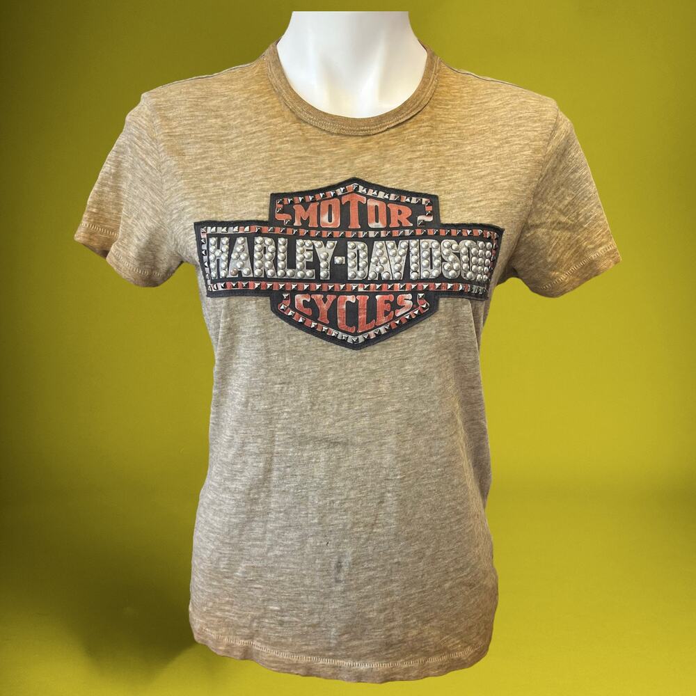 Harley Davidson Motorcycles Shirt Studded Womens Small Short Sleeve Biker Fitted
